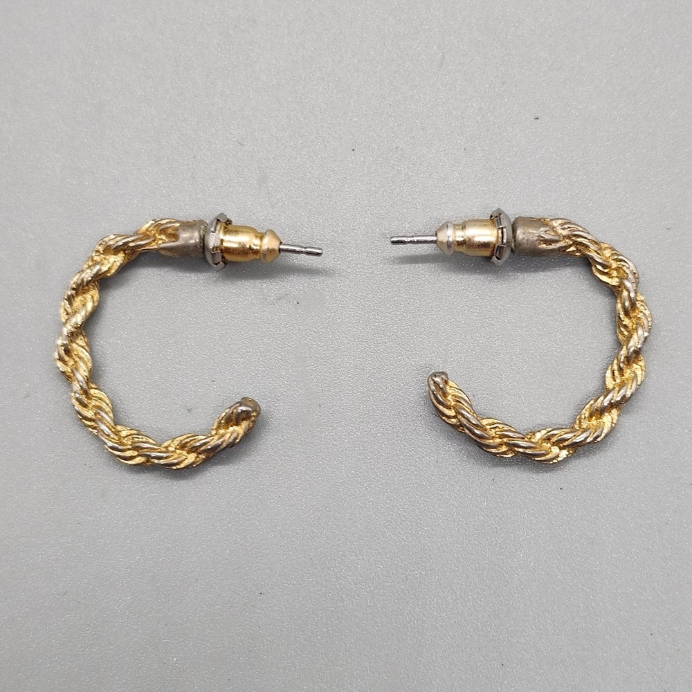 Twisted Rope Half Hoop Earrings 1" Diameter Gold Tone Fashion Jewelry